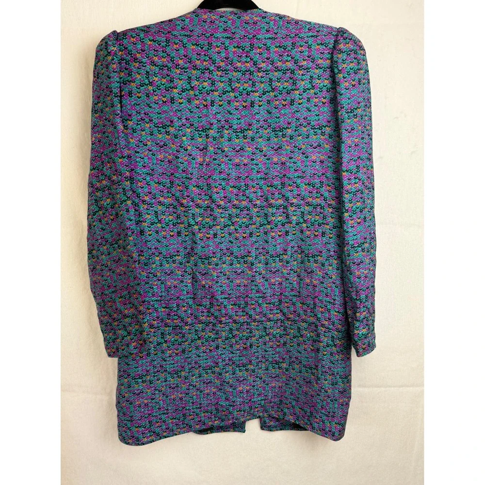 Rare UMI Collections Anne Crimmins Silk 2 Piece Set Dress Blazer Purple Teal 8